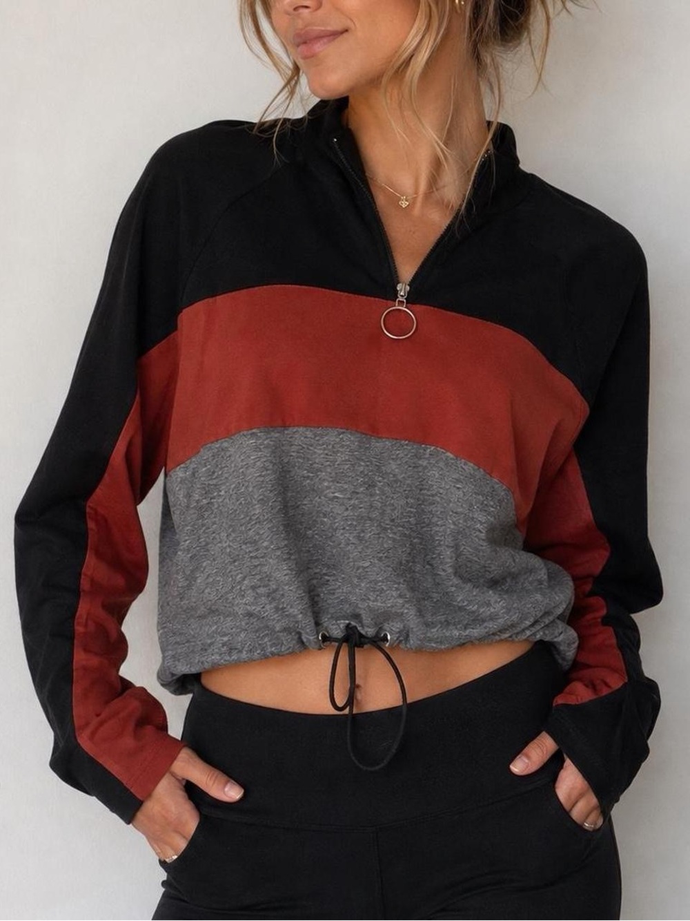 Abound Colorblock Cropped Quarter-Zip Pullover Size Small